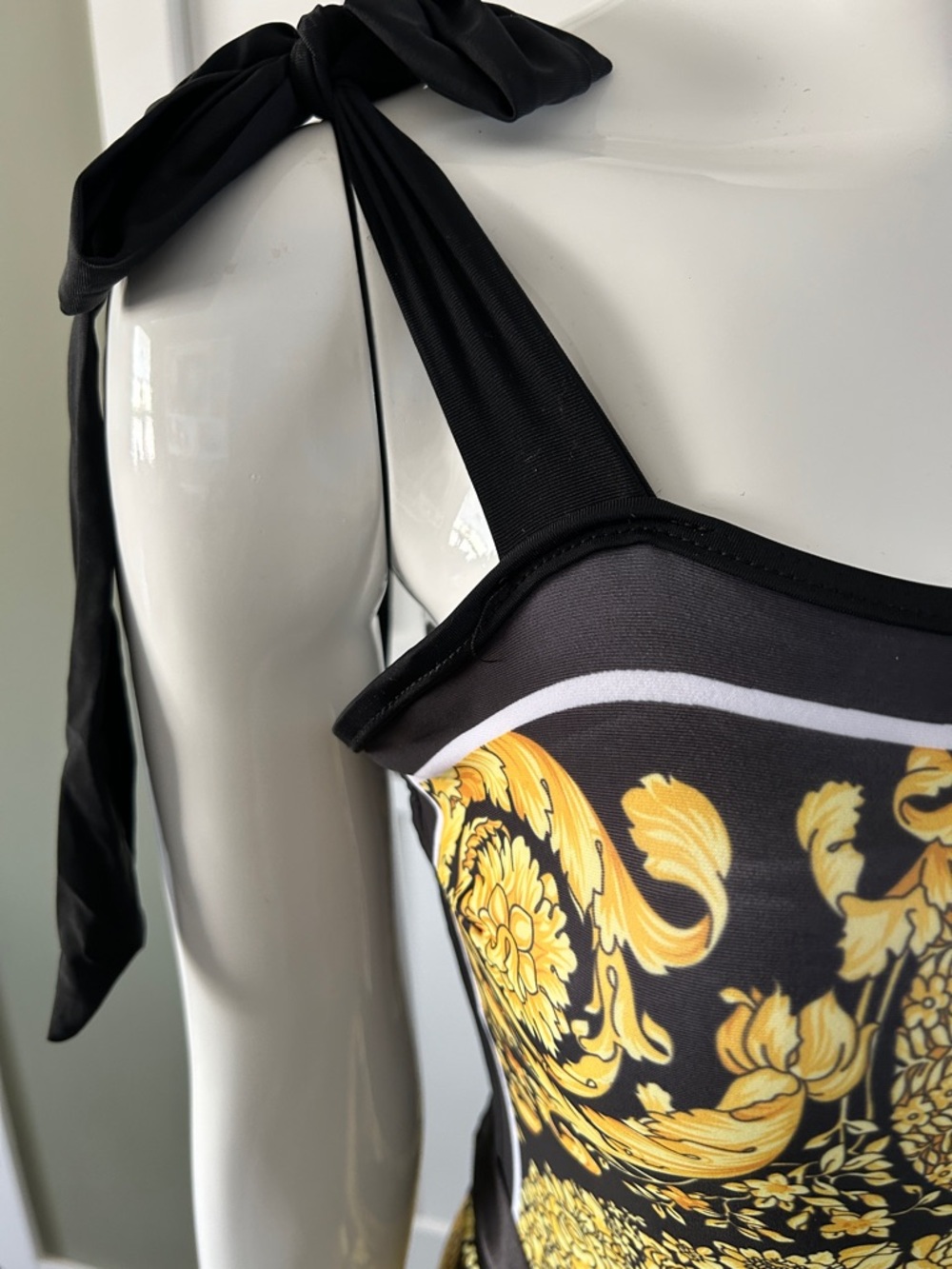 Luxe Black & Gold Baroque Swim Set One Piece + Sarong NEW Resort Glam - Picture 11 of 15